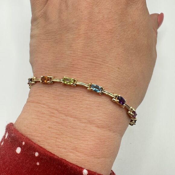 7.25", 14kt yellow gold and multi-gemstone tennis bracelet! - Picture 13 of 16